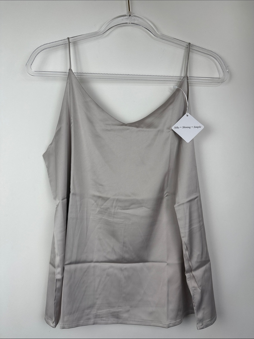 Wantschun Grey Silk Cami Camisole V-Neck Tank Top Size Large NWT - Picture 7 of 11